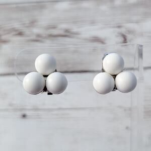 Vintage Clip On Earrings Retro Off White Ball Trio